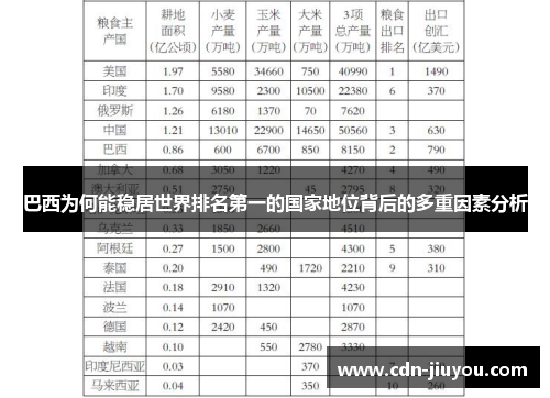 巴西为何能稳居世界排名第一的国家地位背后的多重因素分析
