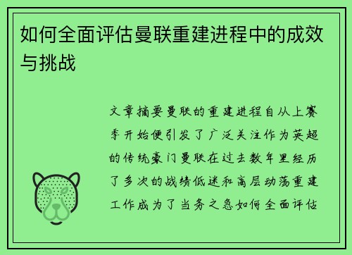 如何全面评估曼联重建进程中的成效与挑战